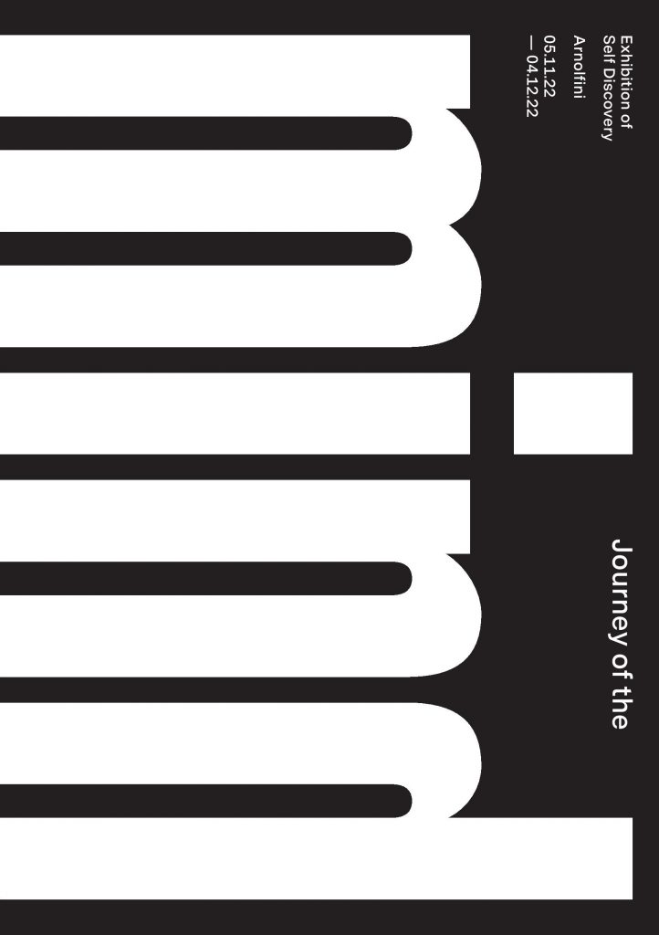 The cover of the Journey of the Mind exhibition guide. In mono the title of the exhibition and dates, with the word mind in huge letters across the page.