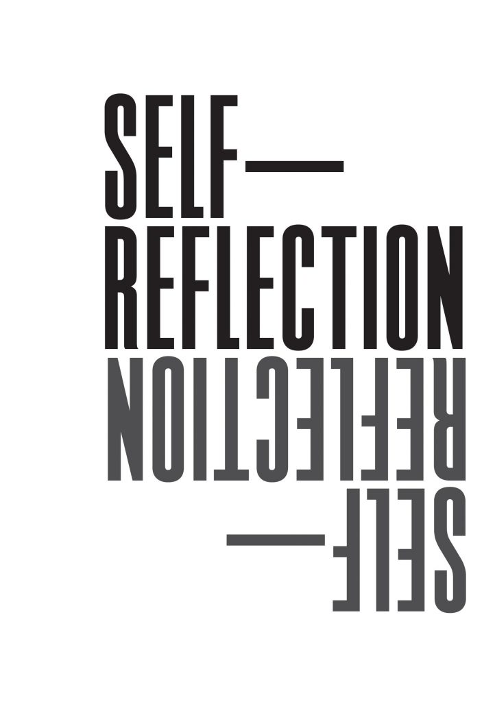 The cover of a booklet with Self Reflection written in black across a white background, in huge letters.