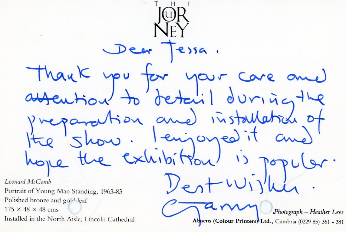 'Postcard from Garry Fabian Miller to Tessa Jackson, former Director of Arnolfini. © Garry Fabian Miller
