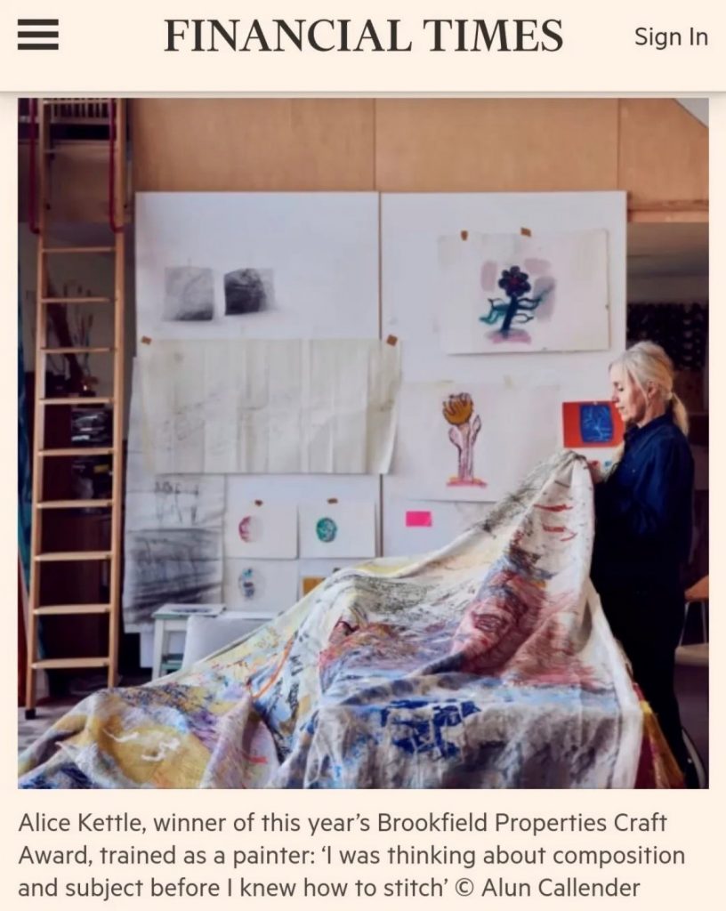 A coloured photograph taken from the Financial Times feature on Alice Kettle and Richard McVetis on Threads exhibition at Arnolfini.