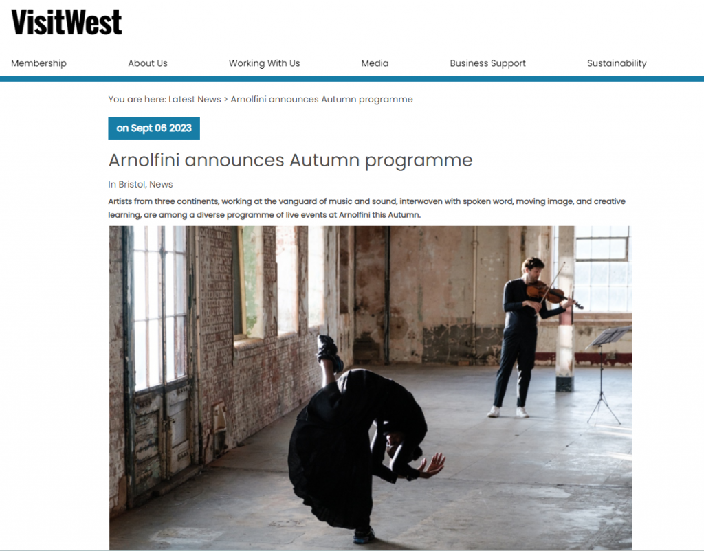 An image of the website taken from VisitWest - of Arnolfini's Autumn Programme