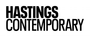 a mono logo for Hastings Contemporary consisting a white background with the words Hastings Contemporary in black letters